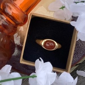 Bezel Set Cabochon Oval Carnelian Gold Over 925 Sterling Silver Ring